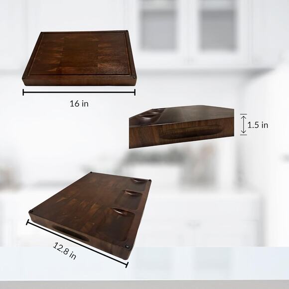 Premium 2-in-1 Large Acacia Wooden Cutting Board & Serving Tray – Reversible But - Picture 3 of 5